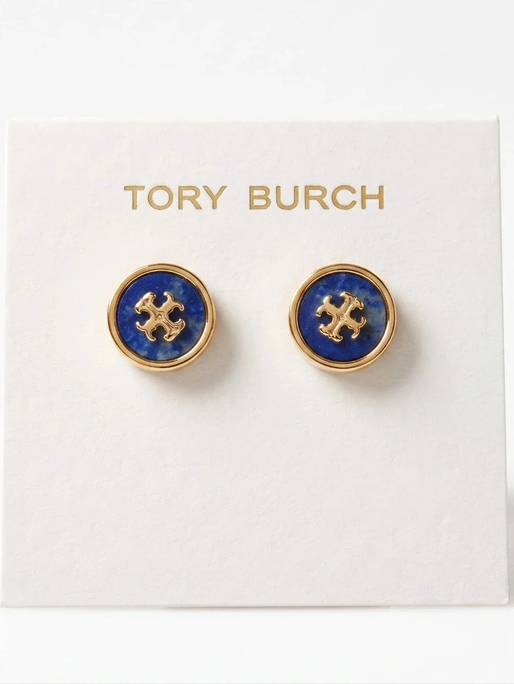 Tory Burch Icon Enamel Coin Stud Earrings - Blue Lapis